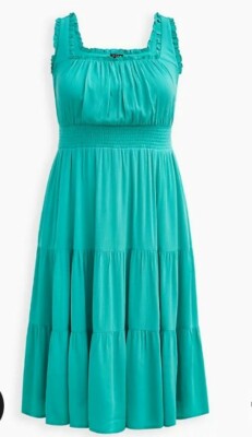 TORRID-SMOCKED WAIST TIERED MIDI DRESS - CRINKLE GAUZE AQUA GREEN Sz  2X(18-10) | eBay
