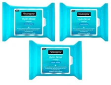 3 PACK Neutrogena Hydro Boost Cleansing Facial Wipes 25 NEW