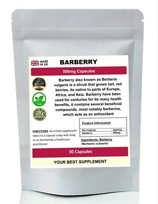 YOUR BEST SUPPLEMENT Barberry Capsules 500mg 100% pure no additives (Berberis vulgaris)