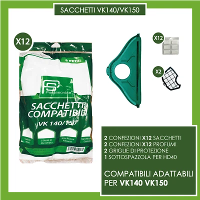 VORWERK FOLLETTO VK140 VK 150 CON 12 SACCHETTI 12 PROFUMINI 2 GRIGLIE 1 SETOLA