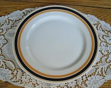 Vintage Syracuse China O.P.CO. 9 3/4" Plate ~ Orange & Black  Stripes ~