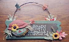 Sign New Wall Door decoration Fall Happy Harvest sunflower scarecrow 15 by 9