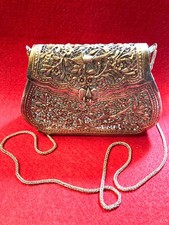 VINTAGE SILVER TONE HANDBAG ALL SILVER TONE WITH FLORAL  BIRDS PIERCED DESIGN