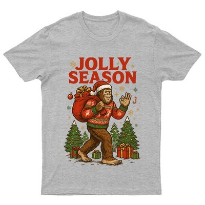 Jolly Season Bigfoot Weihnachten T-Shirt Unisex Geschenk Retro Saisonal Lustig Xmas
