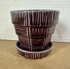 MCM McCoy Pottery Purple Basket Weave Flower Pot USA 3.25" Planter w/ Saucer