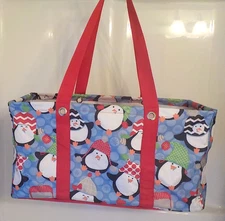 THIRTY-ONE Large Utility Tote Christmas Penguin Pals 22" L x 10"D x 12" H
