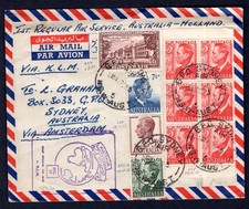 1951 Australia Holland Multi-Stamp 3d Red KGVI Booklet Pane Cover to Amsterdam