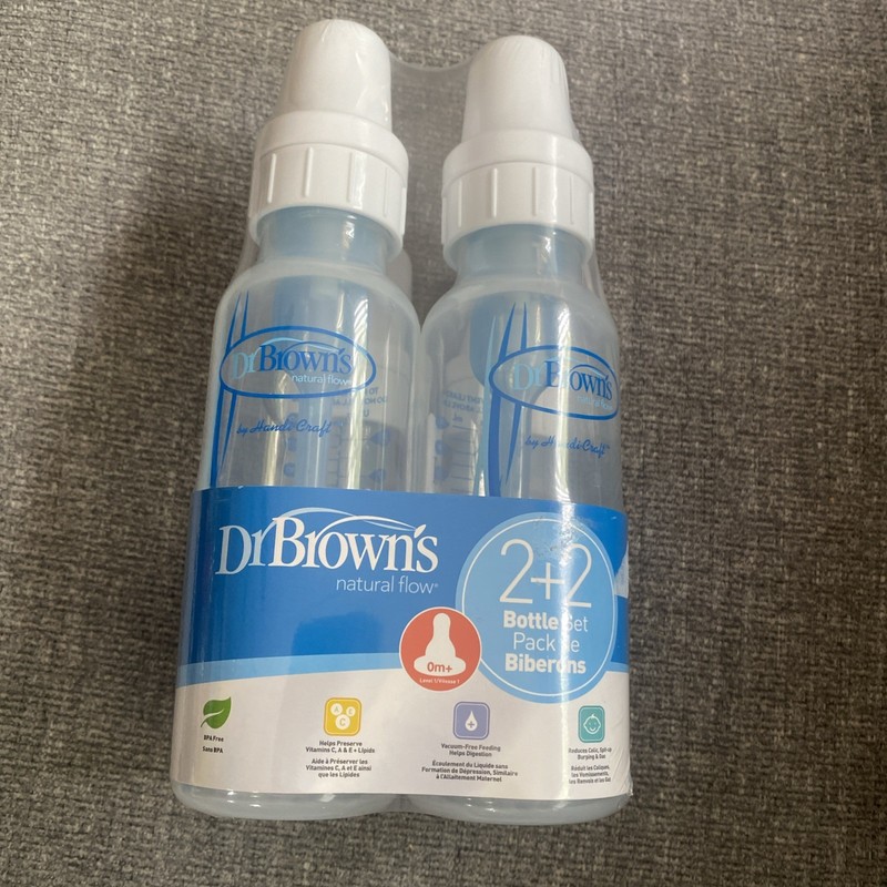 Dr.Browns Natural Flow 0m+ (2)Baby Bottles 8oz/250ml & (2)Baby Bottles 4oz/120ml