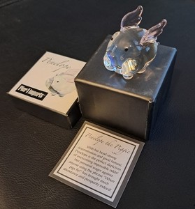 Pier 1 Imports Penelope Flying Pig Glass Figurine Pink Clear W/ Box 1.25"x 1"
