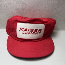 VTG Trucker Hat Red Snapback Cap Old Kaiser Cement Mesh Patch Made in USA