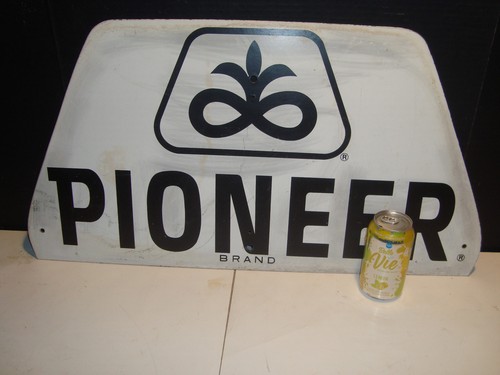 VTG 1960s Pioneer Brand Seed Sign Farm Advertising Masonite 28X15 White Black