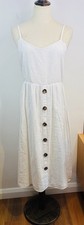 French Connection White Midi Dress Size AU 10 Tie Back Linen Cotton RRP$129