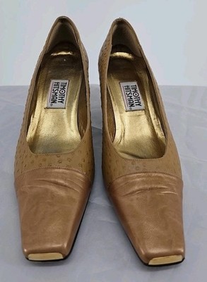 Vintage Timothy Hitsman Heels 11M Tan Gold Leather Square Toe