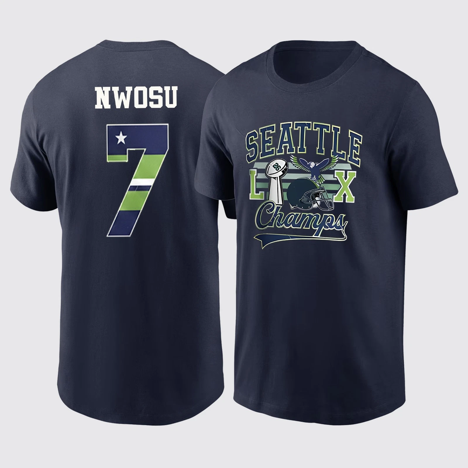 Uchenna Nwosu #7 Seattle Seahawks Champs Name and Number