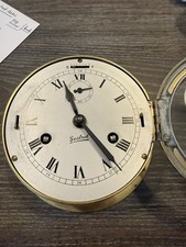 Vintage bulkhead 6” brass Sestrel ships bell clock + key. Keeps time. Unserviced