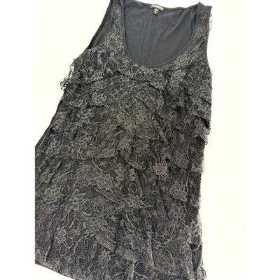 Express Black Lace Tank Top Sleeveless  Floral Overlay  Y2K Goth Size M