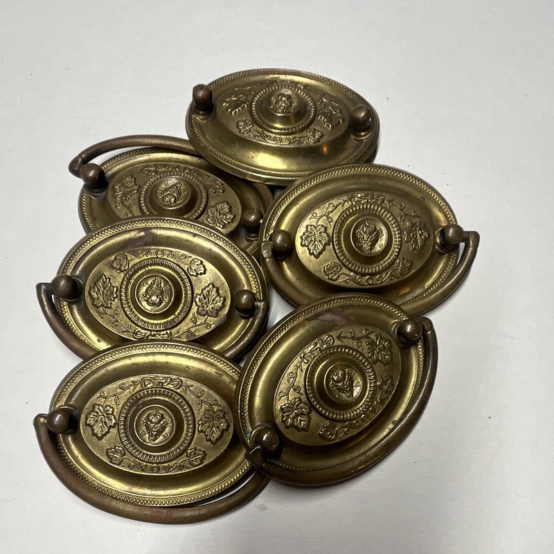 6 Antique Gold Oval Bail Swing Drawer Pulls Classic Metal 2.5in 1.5in C-C
