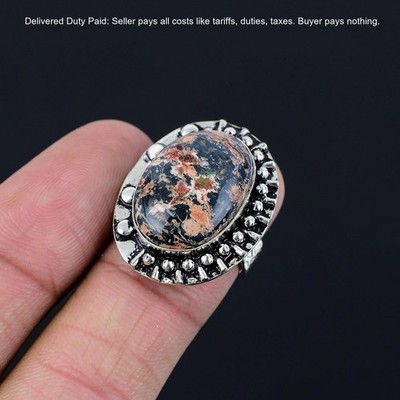 Asteroid Jasper Stone 925 Silver Anniversary Stackable Boho Ring Jewelry Size 7