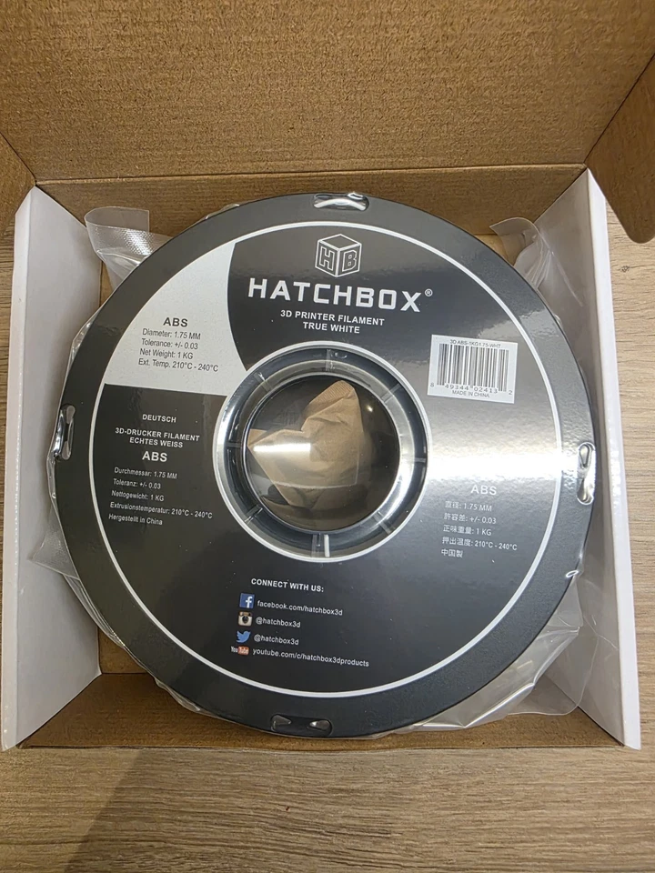 HATCHBOX Matte ABS  3D Printer Filament, True White 1kg Spool 1.75mm - Image 2 of 3