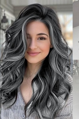 Highlight Grey Wave Remy Hair Wig 100% Human Hair 13x4 Lace  display picture 3