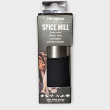 New Microplane Spice Mill Stainless Steel and Black Manual Nutmeg Cinnamon NOB