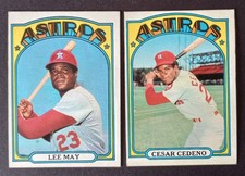 1972 Topps Vintage Astros Lee May #480 & Cesar Cedeno #65: No Creases, Free Ship