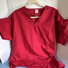 Fashion Seal Healthcare Red V-Neck Scrub Top L Chest Pocket Poly/Cotton