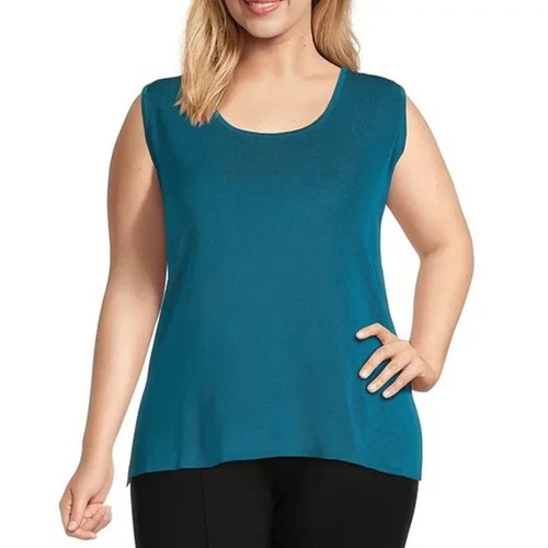 NUEVA CAMISETA SIN MANGAS MING WANG AZUL VERDOSO OSCURO ACRÍLICO TEJIDA CON ABERTURA LATERAL M $145 - Imagen 14 de 15