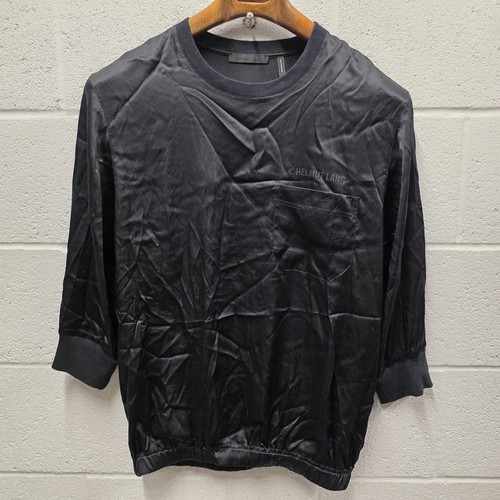 Helmut Lang Womens Long Sleeve Scoop Neck Ribbed Sweater Black silk Size M