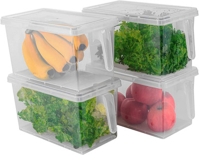 Produce Saver Containers for Refrigerator with Drain Tray, 5L X 4 Stackable Frui