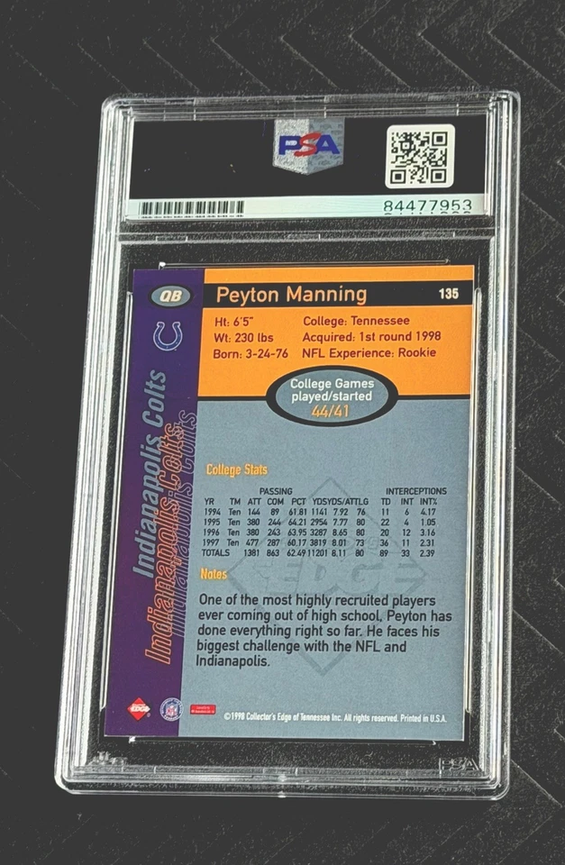 1998 Collector’s Edge Peyton Manning Rc Autograph - PSA/DNA - BEAUTY !! - Image 4 of 4