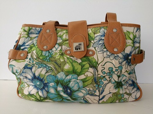 Vintage Caribbean Joe Purse Bag Beachy Tropical Floral Blue Green Y2K Tan E1 - 第 1/8 張圖片