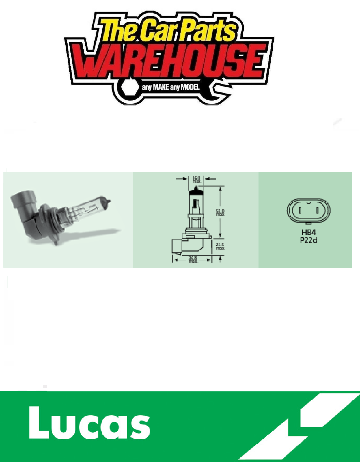 12V 80W HB4 P22D LUCAS BULB HEADLIGHT BULB