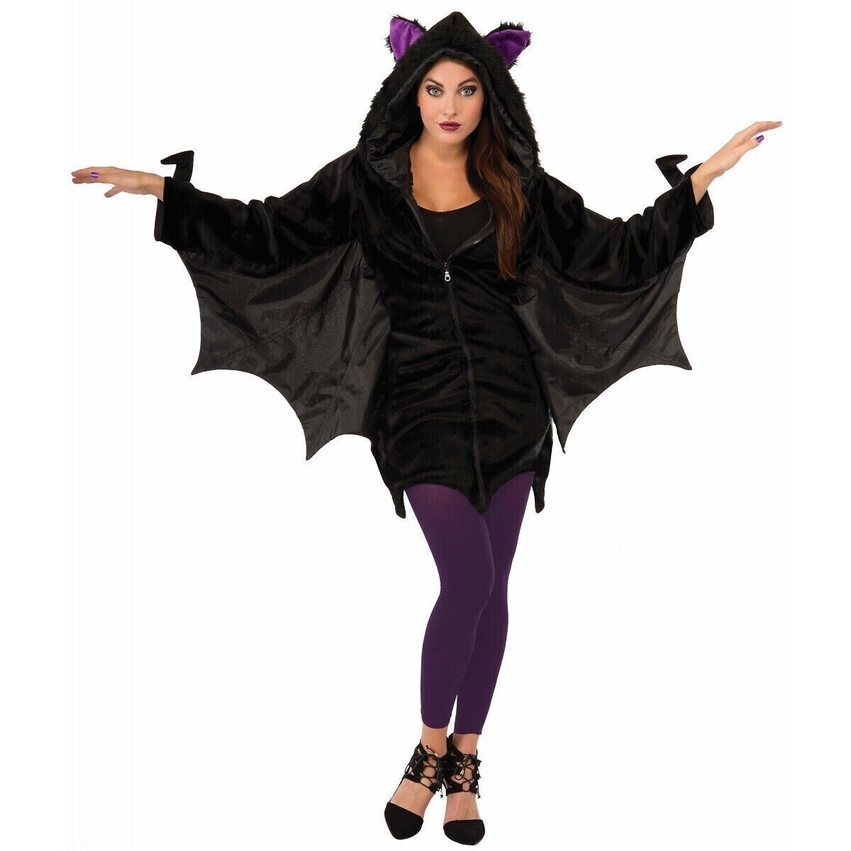 Bat Hoodie Zip up Wings Costume Halloween Fancy Dress Adult Fits up to 14/16