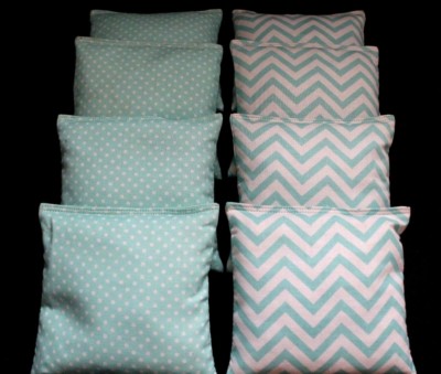 WEDDING MINT Polka Dots & Small Chevron 8 ACA Regulation Cornhole Bean Bags 