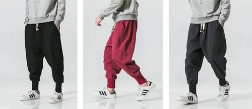 Lässige Herren Japanische Jogginghose Baumwolle Leinen Stretch Gummizug Hose Jogger - Bild 7 von 27