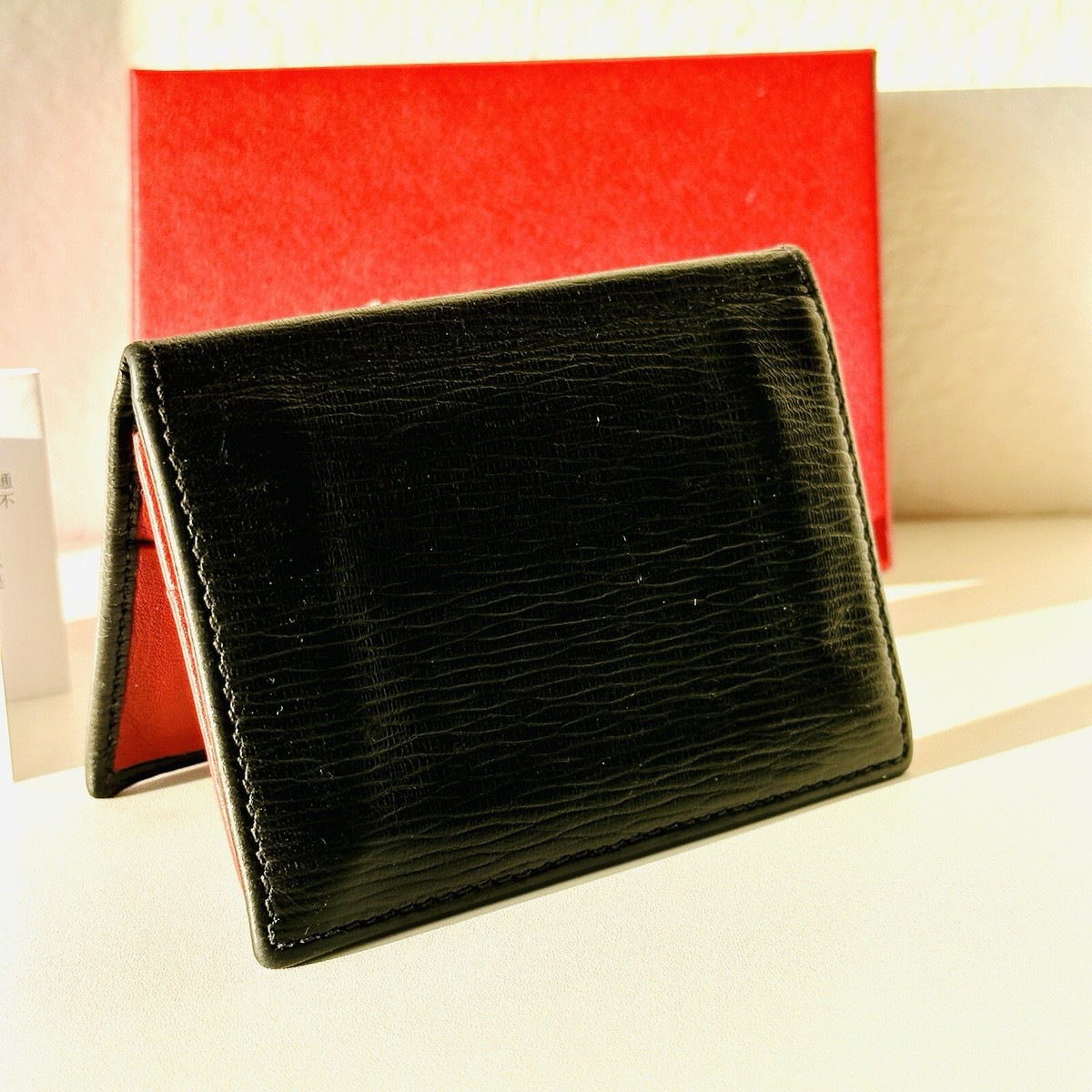 FERRAGAMO Black/ Red Gancini Credit Card Holder Made In