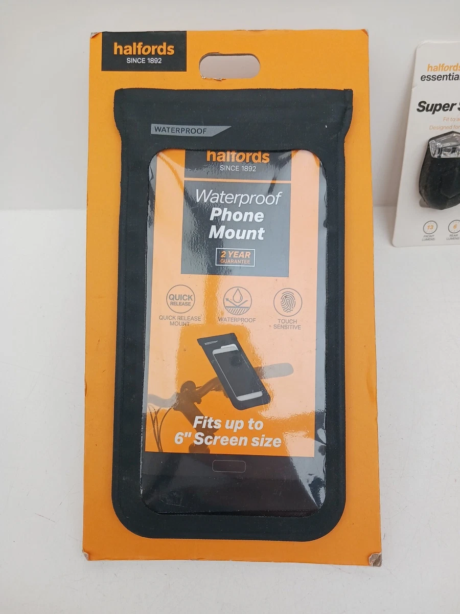 Halfords Waterproof Phone Mount Fits Up To 6” Screen Size Touch Sensitive  LED