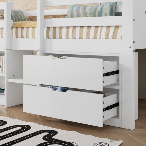 Kids Children's Bed Cabin Bed Mid Sleeper with Drawers Storage Bed ...