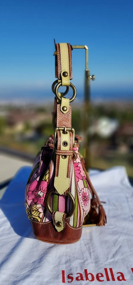 Isabella Fiore Floral Drawstring Bag, Shoulder Bag Canvas Leather Trim - Image 3 of 4