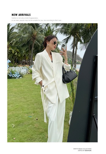 Women Formal Suit Set New Casual Autumn Suit Jacket Wide Leg Pants Two-piece Set - 第 24/27 張圖片