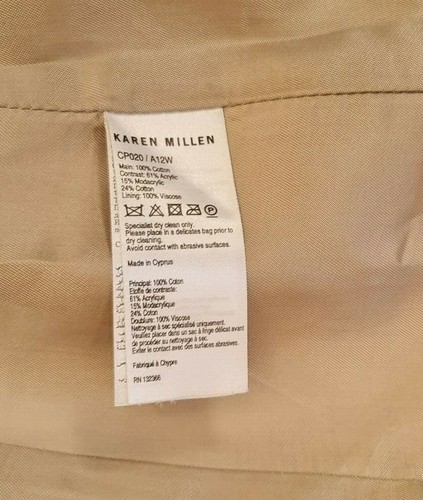 12 UK KAREN MILLEN Vintage Beige Militar Declaración Vestido Abrigo Trinchera Piel Sintética - Imagen 7 de 8