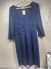 Max Studio Women's V-Neck Blue Ruffle Long Sleeve Sweater Dress Size Medium