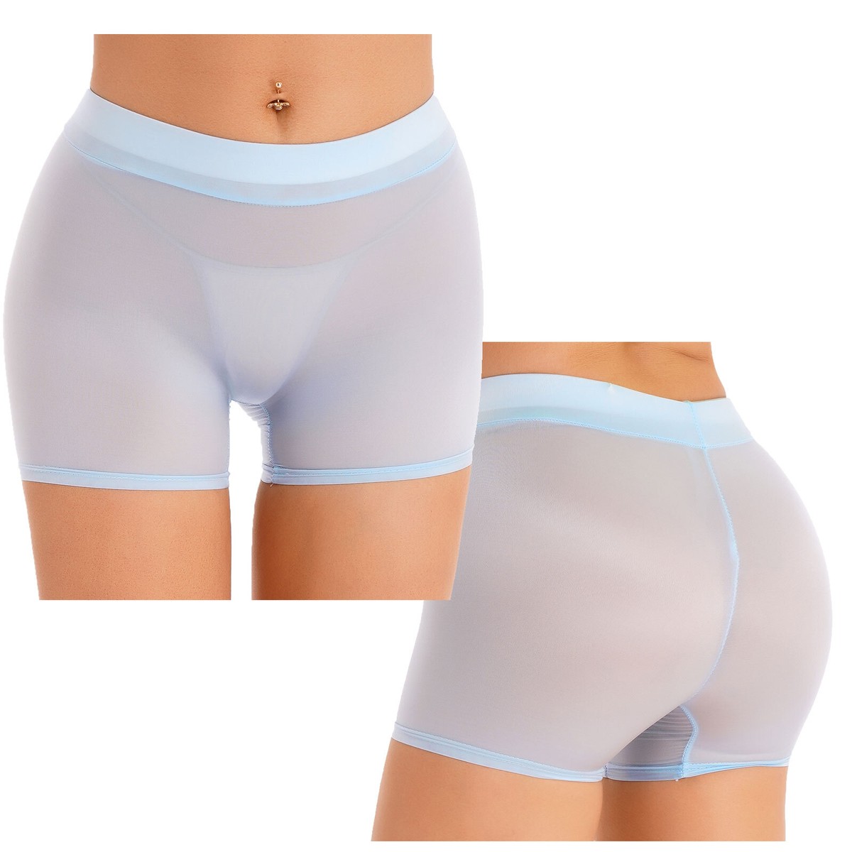 Womens Underwear Yoga Shorts Coverage Bikini Translucent Boyshorts