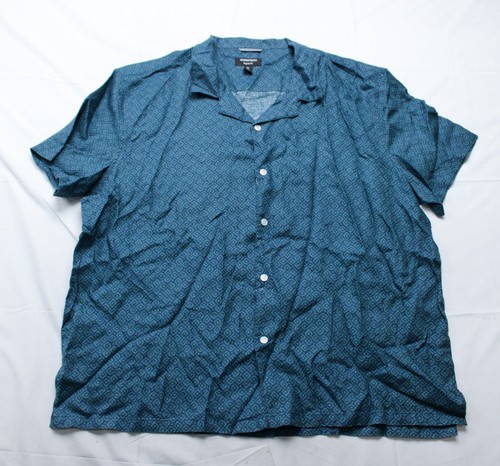 Nordstrom Herren Regular Fit Geo Muster Leinenmischung Camp Hemd AP2 türkis Größe: 2XL