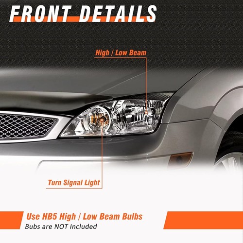 Headlight Assembly for 2005 2006 2007 Ford Focus Clear Lens Chrome Housing - Picture 2 of 8