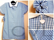 Girls  School Summer Dress BLUE Check Age 2 Years-20 Years With Scrunchie
