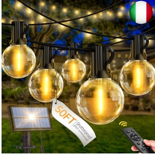 Catena Luminosa Esterno Solare 15M con Telecomando - 25+1 G40 LED Luci Solari