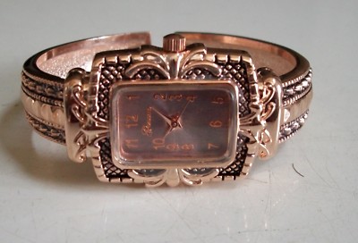 Women's Rose Gold finish number color dial fashion casual cuff bangle watch