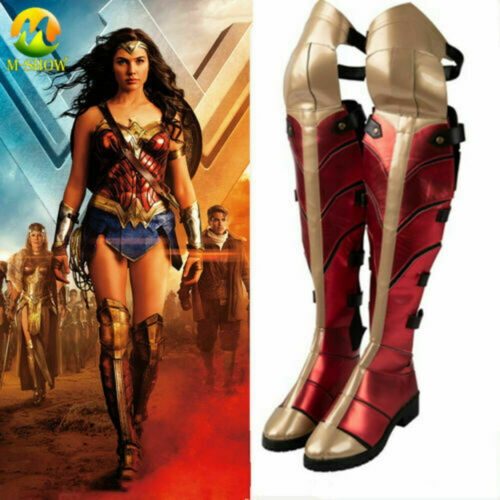 Halloween Fancy Boots Wonder Woman Cosplay Costume Shoes Adult Women Red  Boots